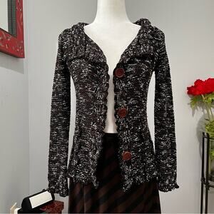 NEW BCBG Academia Flutter Collar Button Front Open Weave Knit Cardigan S NWOT